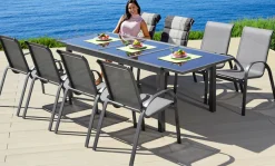 MERXX Garten-Essgruppe »Amalfi« 8 Stapelsessel, 1 Ausziehtisch 180(240)x100 cm, OTTOs Choice, 9 Stk. tlg. pulverbeschichtetes Aluminium, 100 % Polyester,für 8 Personen geeignet