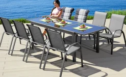 MERXX Garten-Essgruppe »Amalfi« 8 Stapelsessel, 1 Ausziehtisch 180(240)x100 cm, OTTOs Choice, 9 Stk. tlg. pulverbeschichtetes Aluminium, 100 % Polyester,für 8 Personen geeignet