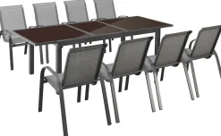 MERXX Garten-Essgruppe »Amalfi« 8 Stapelsessel, 1 Ausziehtisch 180(240)x100 cm, OTTOs Choice, 9 Stk. tlg. pulverbeschichtetes Aluminium, 100 % Polyester,für 8 Personen geeignet