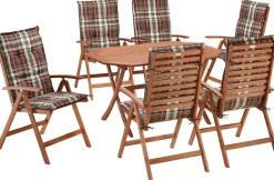 MERXX Garten-Essgruppe »Borkum« 6x Sessel, inkl. Sitz- und Rückenkissen, 1x Klapptisch 135x85 cm, 13 Stk. tlg. Eukalyptusholz, FSC® Mix, geeignet für 6 Personen