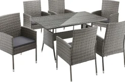 MERXX Garten-Essgruppe »Costa Rica« 6x Sessel, 1x Tisch 140x80 cm, inkl. Sitzkissen, OTTOs Choice, 13 Stk. tlg. Polyrattan, Tischplatte aus Sicherheitsglas, Unser Dauertiefpreis