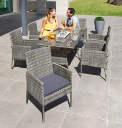 MERXX Garten-Essgruppe »Costa Rica« 6x Sessel, 1x Tisch 140x80 cm, inkl. Sitzkissen, OTTOs Choice, 13 Stk. tlg. Polyrattan, Tischplatte aus Sicherheitsglas, Unser Dauertiefpreis