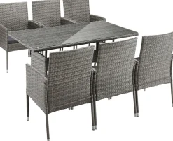 MERXX Garten-Essgruppe »Costa Rica« 6x Sessel, 1x Tisch 140x80 cm, inkl. Sitzkissen, OTTOs Choice, 13 Stk. tlg. Polyrattan, Tischplatte aus Sicherheitsglas, Unser Dauertiefpreis