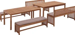 MERXX Garten-Essgruppe »Hawaii« 4x Bänke, 2x Tische, 4x Sitzkissen,Akazienholz FSC® 100 %