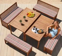 MERXX Garten-Essgruppe »Hawaii« 4x Bänke, 2x Tische, 4x Sitzkissen,Akazienholz FSC® 100 %
