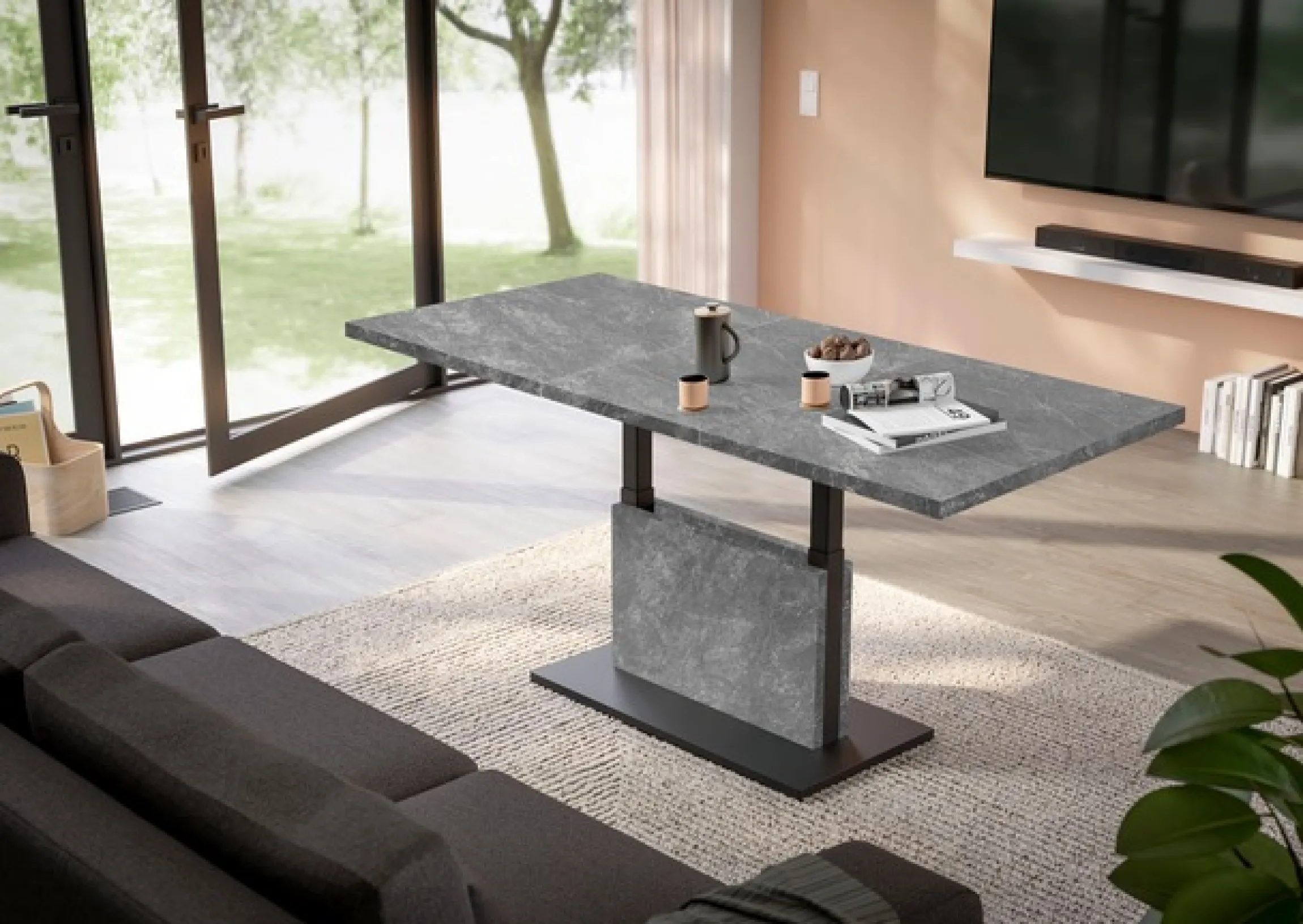 Mäusbacher Couchtisch »Lift Couchtisch« höhenverstellbar 56-75cm, Breite Tischplatte 120-160cm, Metallgestell
