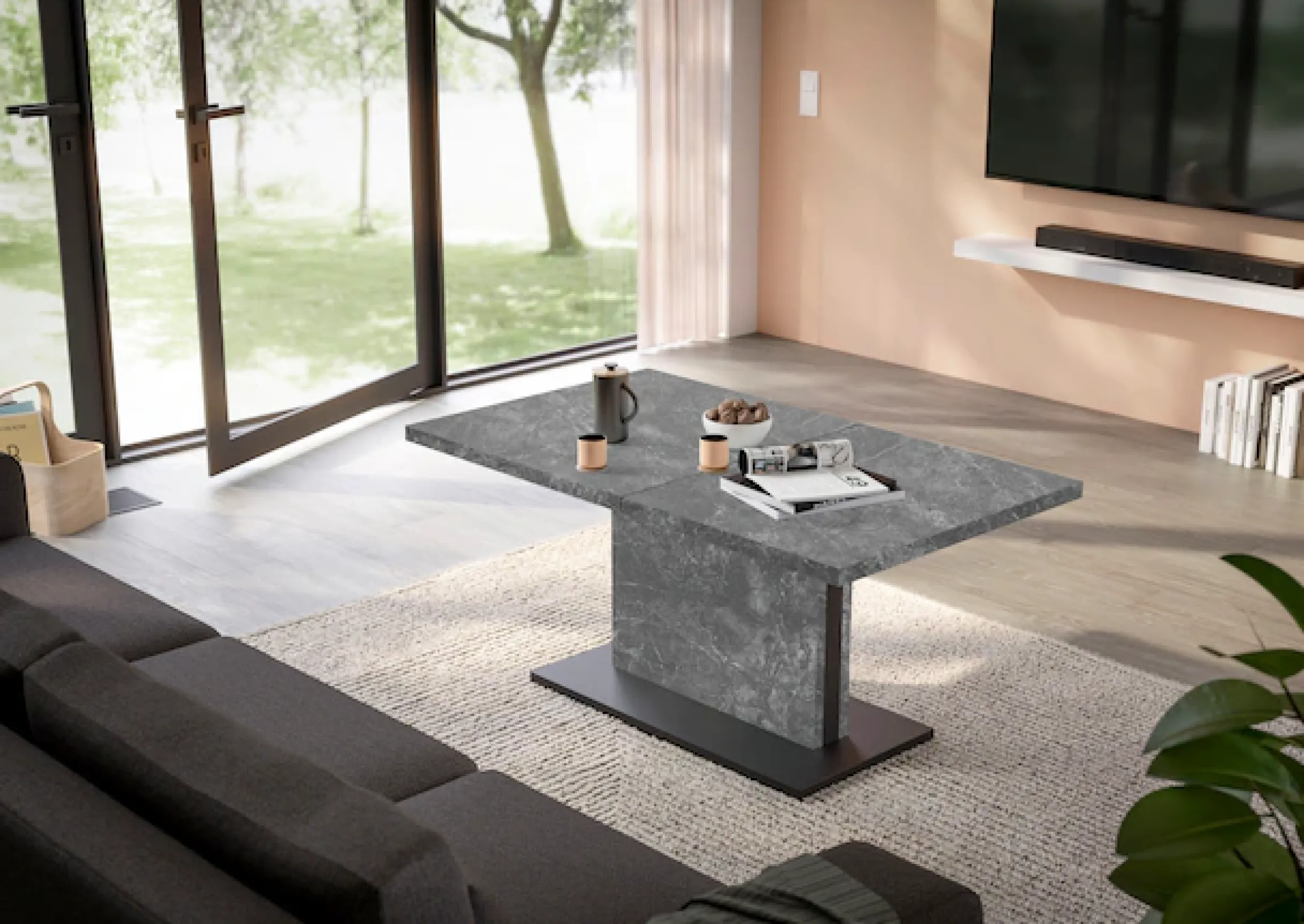 Mäusbacher Couchtisch »Lift Couchtisch« höhenverstellbar 56-75cm, Breite Tischplatte 120-160cm, Metallgestell