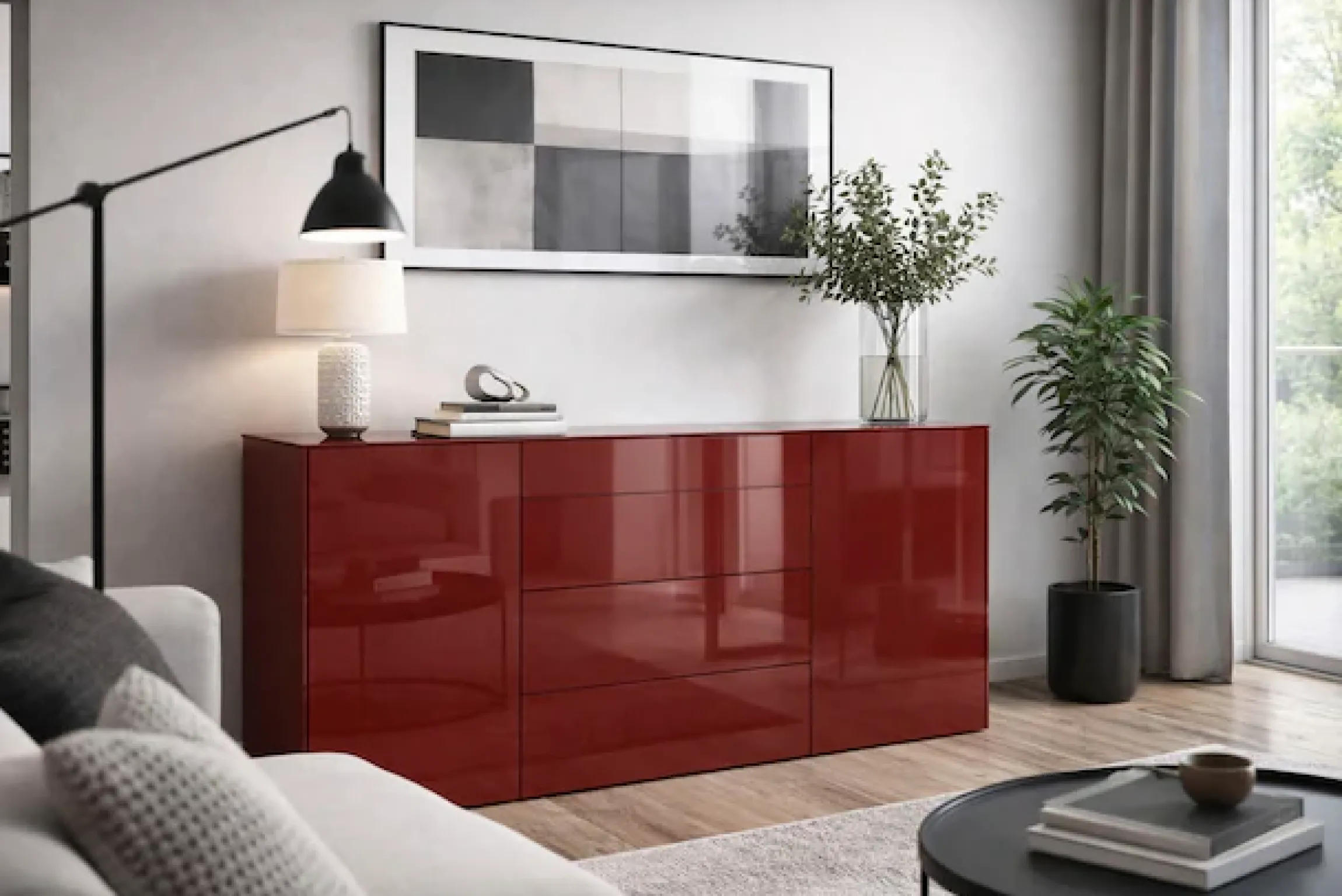 Mäusbacher Kommode Kommode BHT 179/89/42 cm, Push to open, Front+Oberplatte=Glas