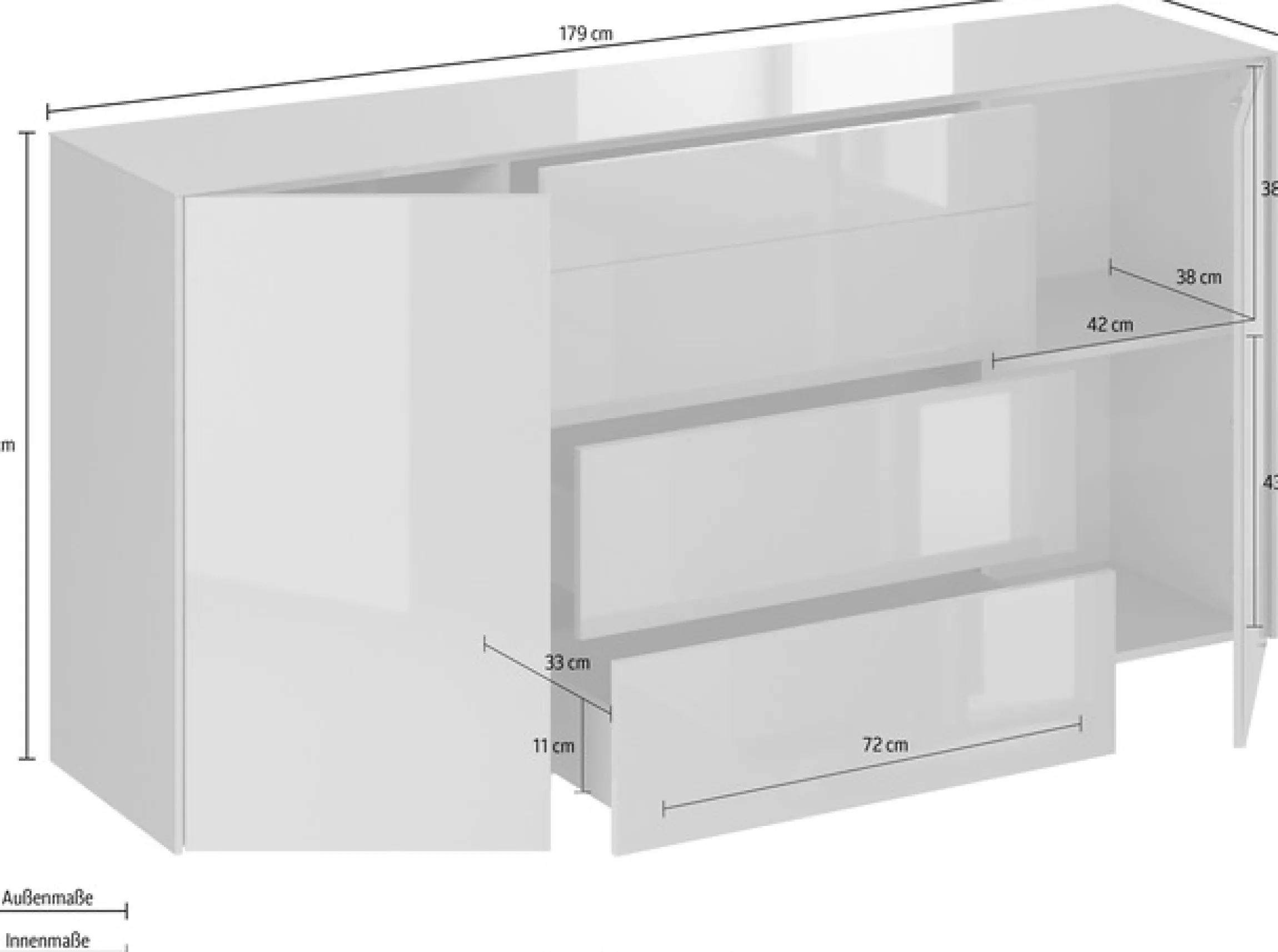 Mäusbacher Kommode Kommode BHT 179/89/42 cm, Push to open, Front+Oberplatte=Glas