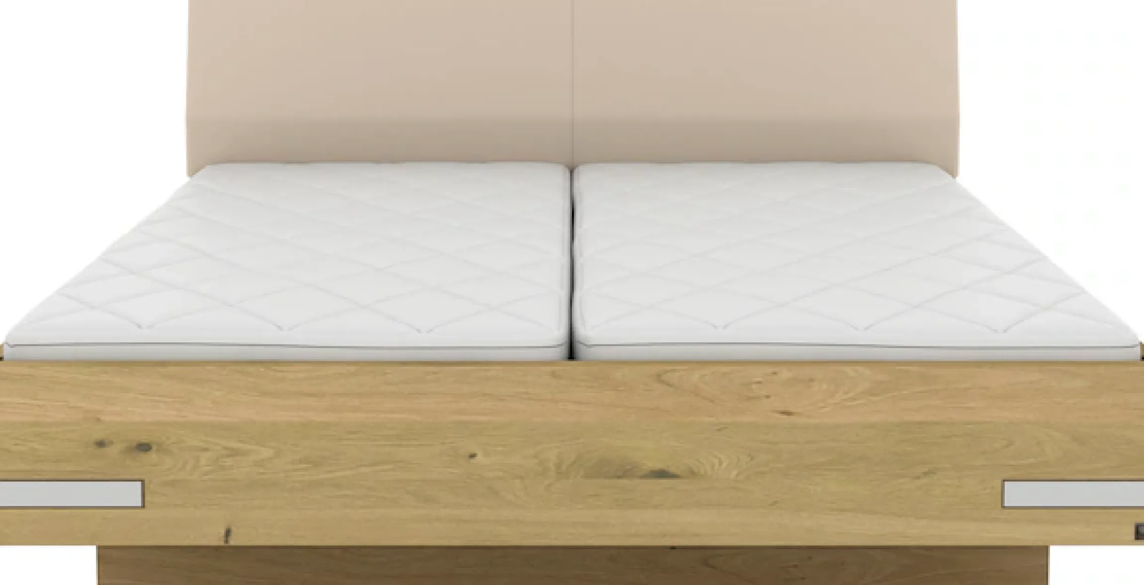 Musterring Holzbett »Savona, Bettgestell, Bettrahmen, teilmassiv Bianco-Eiche« Belastbarkeit 220 Kg, 4-fache Liegehöhenverstellung, MADE IN GERMANY,Kopfteil Kunstleder Champagner, Details in Chrom, verschiedene Größen