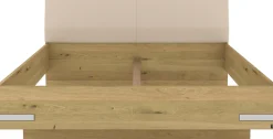 Musterring Holzbett »Savona, Bettgestell, Bettrahmen, teilmassiv Bianco-Eiche« Belastbarkeit 220 Kg, 4-fache Liegehöhenverstellung, MADE IN GERMANY,Kopfteil Kunstleder Champagner, Details in Chrom, verschiedene Größen