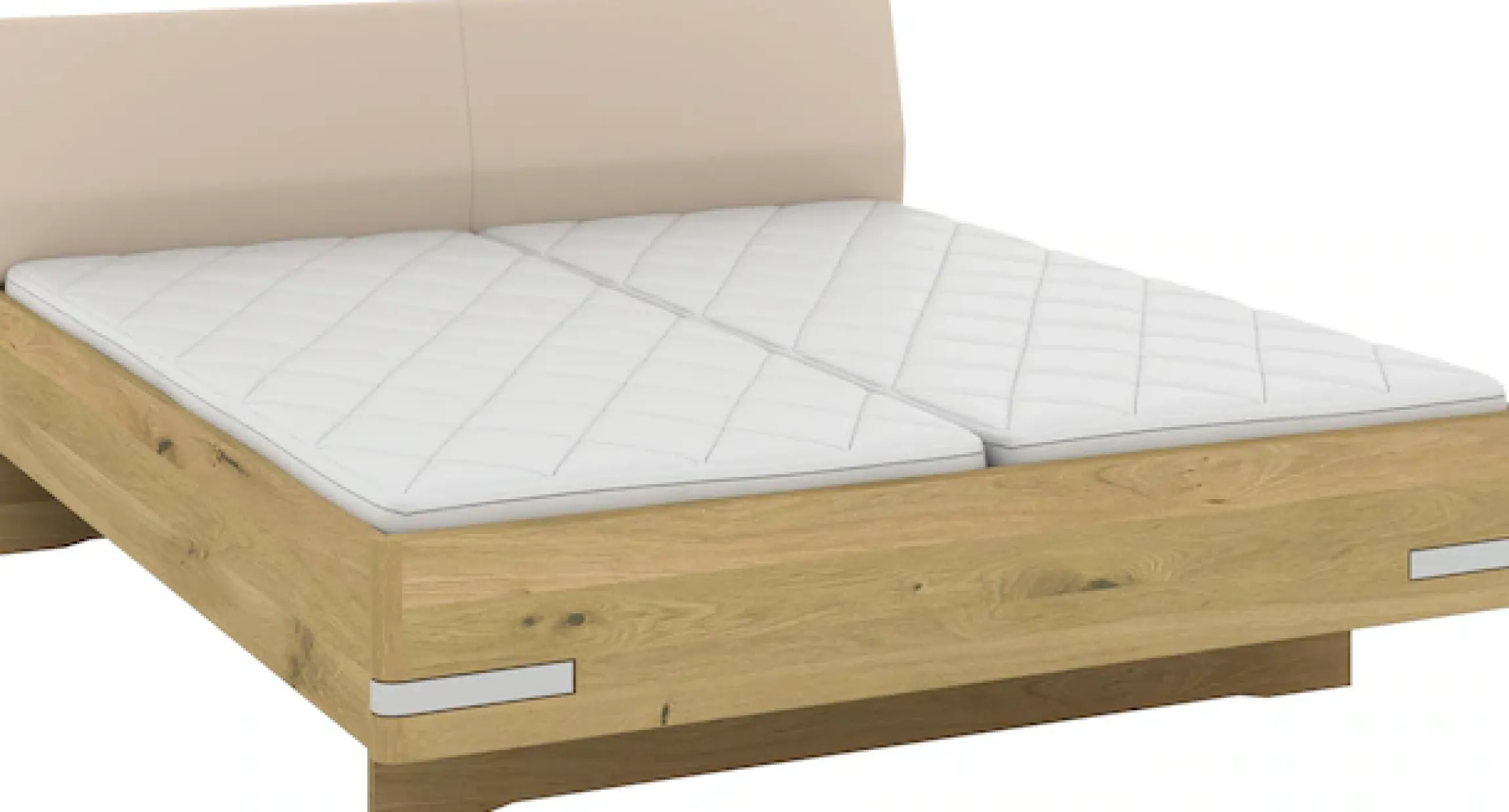 Musterring Holzbett »Savona, Bettgestell, Bettrahmen, teilmassiv Bianco-Eiche« Belastbarkeit 220 Kg, 4-fache Liegehöhenverstellung, MADE IN GERMANY,Kopfteil Kunstleder Champagner, Details in Chrom, verschiedene Größen