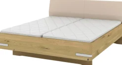 Musterring Holzbett »Savona, Bettgestell, Bettrahmen, teilmassiv Bianco-Eiche« Belastbarkeit 220 Kg, 4-fache Liegehöhenverstellung, MADE IN GERMANY,Kopfteil Kunstleder Champagner, Details in Chrom, verschiedene Größen