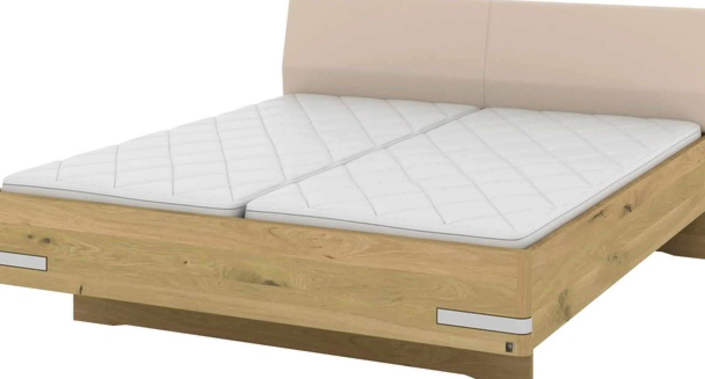 Musterring Holzbett »Savona, Bettgestell, Bettrahmen, teilmassiv Bianco-Eiche« Belastbarkeit 220 Kg, 4-fache Liegehöhenverstellung, MADE IN GERMANY,Kopfteil Kunstleder Champagner, Details in Chrom, verschiedene Größen