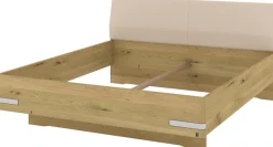 Musterring Holzbett »Savona, Bettgestell, Bettrahmen, teilmassiv Bianco-Eiche« Belastbarkeit 220 Kg, 4-fache Liegehöhenverstellung, MADE IN GERMANY,Kopfteil Kunstleder Champagner, Details in Chrom, verschiedene Größen