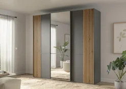 Musterring Schwebetürenschrank »Isabelle« Türen mit Lamellenoptik, mittige Spiegeltür, verschiedene Größen