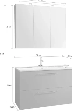 Nolte SPA Badmöbel-Set »Lux Nolte Waschtisch-Set« Spiegelschrank, Keramikbecken, Waschtisch 2 Auszüge, LED, erw., li/re,