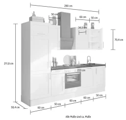 OPTIFIT Küche »Ahus« 280 cm breit,wahlweise mit E-Geräten,MDF Fronten, Soft Close Funktion