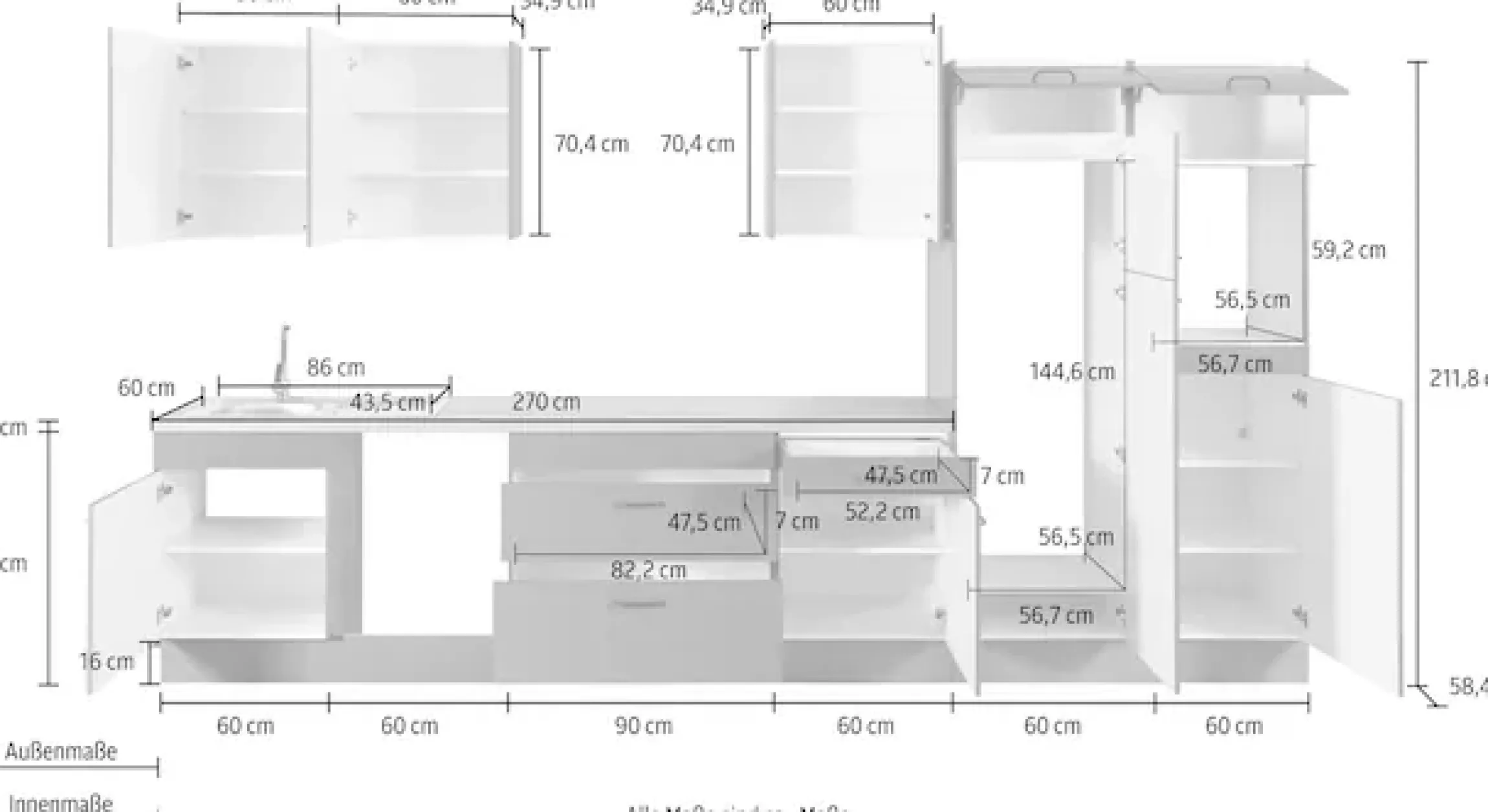 OPTIFIT Küchenzeile »Elga« Premium-Küche, Soft-Close-Funktion, großen Vollauszügen, Breite 390 cm