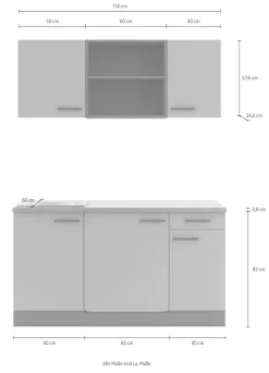 OPTIFIT Pantryküche »Bella« Breite 150 cm, wahlweise mit Kochfeld oder Unterbaukühlschrank