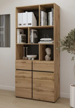 OTTO home Aktenschrank »Cross, Breite 85 cm, modernem grifflose Standregal, Bücherregal« Standregal mit 6 offene Fächern, 2 Schubladen und 2 Türen, Büroregal