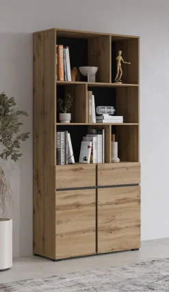 OTTO home Aktenschrank »Cross, Breite 85 cm, modernem grifflose Standregal, Bücherregal« Standregal mit 6 offene Fächern, 2 Schubladen und 2 Türen, Büroregal