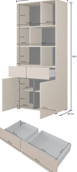 OTTO home Aktenschrank »Cross, Breite 85 cm, modernem grifflose Standregal, Bücherregal« Standregal mit 6 offene Fächern, 2 Schubladen und 2 Türen, Büroregal