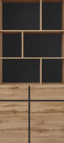 OTTO home Aktenschrank »Cross, Breite 85 cm, modernem grifflose Standregal, Bücherregal« Standregal mit 6 offene Fächern, 2 Schubladen und 2 Türen, Büroregal