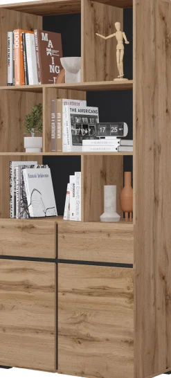 OTTO home Aktenschrank »Cross, Breite 85 cm, modernem grifflose Standregal, Bücherregal« Standregal mit 6 offene Fächern, 2 Schubladen und 2 Türen, Büroregal
