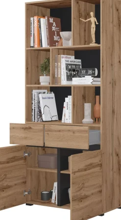OTTO home Aktenschrank »Cross, Breite 85 cm, modernem grifflose Standregal, Bücherregal« Standregal mit 6 offene Fächern, 2 Schubladen und 2 Türen, Büroregal
