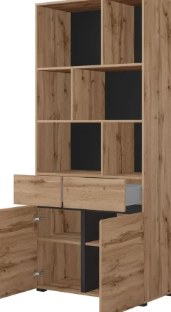 OTTO home Aktenschrank »Cross, Breite 85 cm, modernem grifflose Standregal, Bücherregal« Standregal mit 6 offene Fächern, 2 Schubladen und 2 Türen, Büroregal