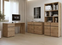 OTTO home Aktenschrank »Cross, Breite 85 cm, modernem grifflose Standregal, Bücherregal« Standregal mit 6 offene Fächern, 2 Schubladen und 2 Türen, Büroregal