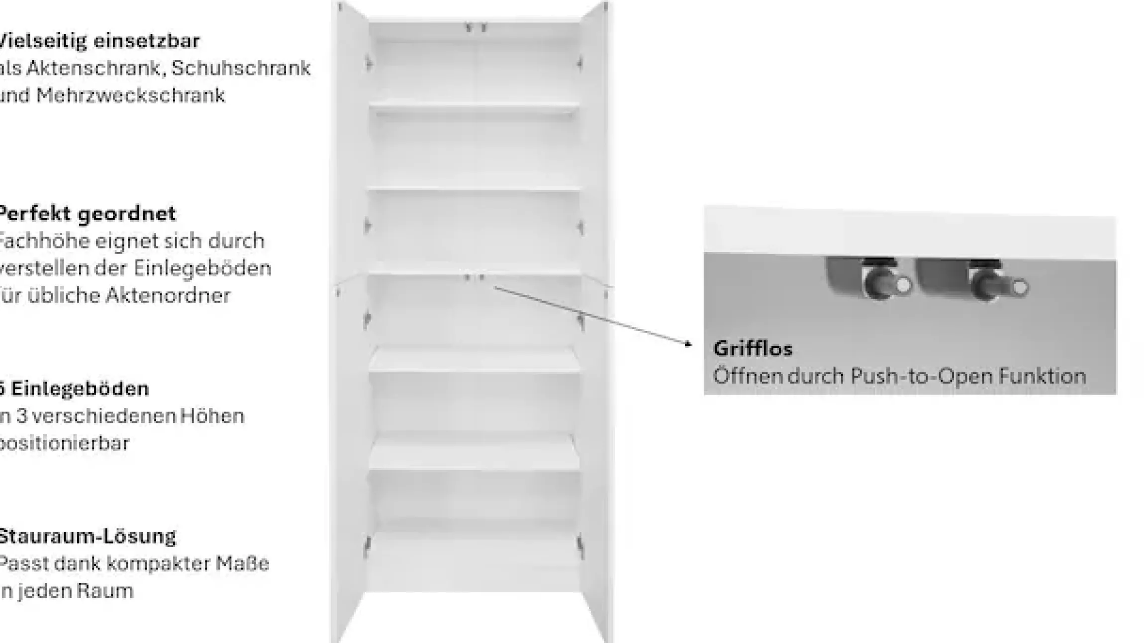 OTTO home Aktenschrank »Jarvie« Mehrzweckschrank, Push-to-open, 5 verstellbare Einlegeböden, 60x180 cm