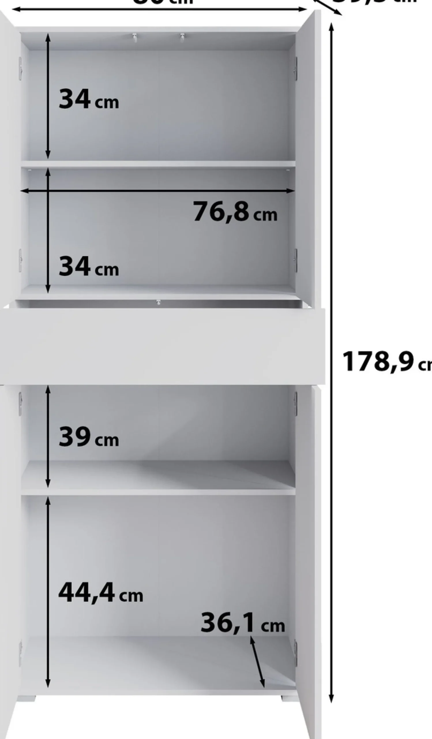 OTTO home Aktenschrank »Kenia, Stauraumschrank 80 cm breit mit Schublade« 1 Stk. tlg. Griffloses Design mit Push-to-Open und verstellbaren Einlegeböden