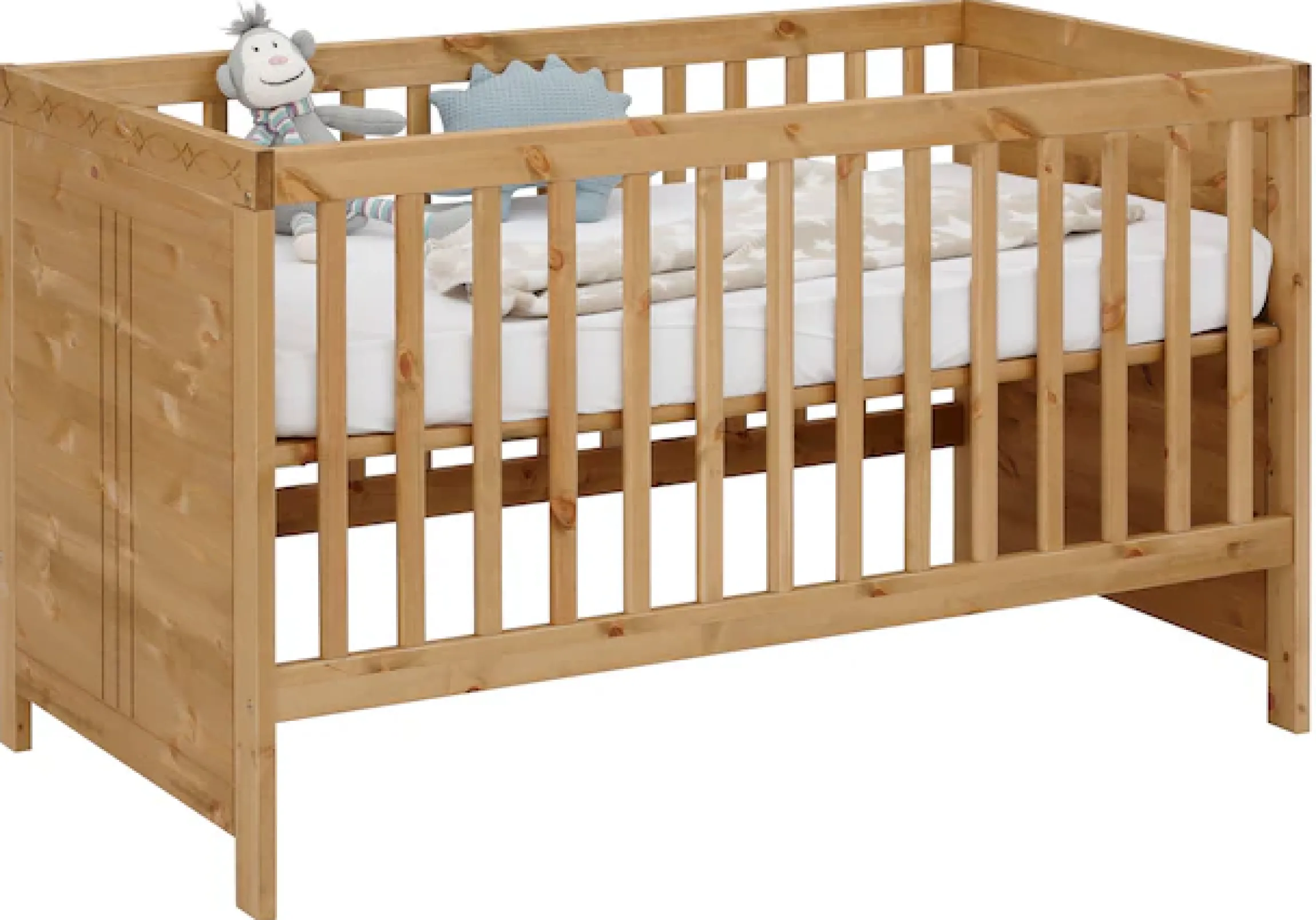 OTTO home Babybett »Indra, Schlupfsprossen, 4-fach verstellbare Liegehöhe,« FSC® zertifiziertes Massivholz, Landhausstil mit tollen Details
