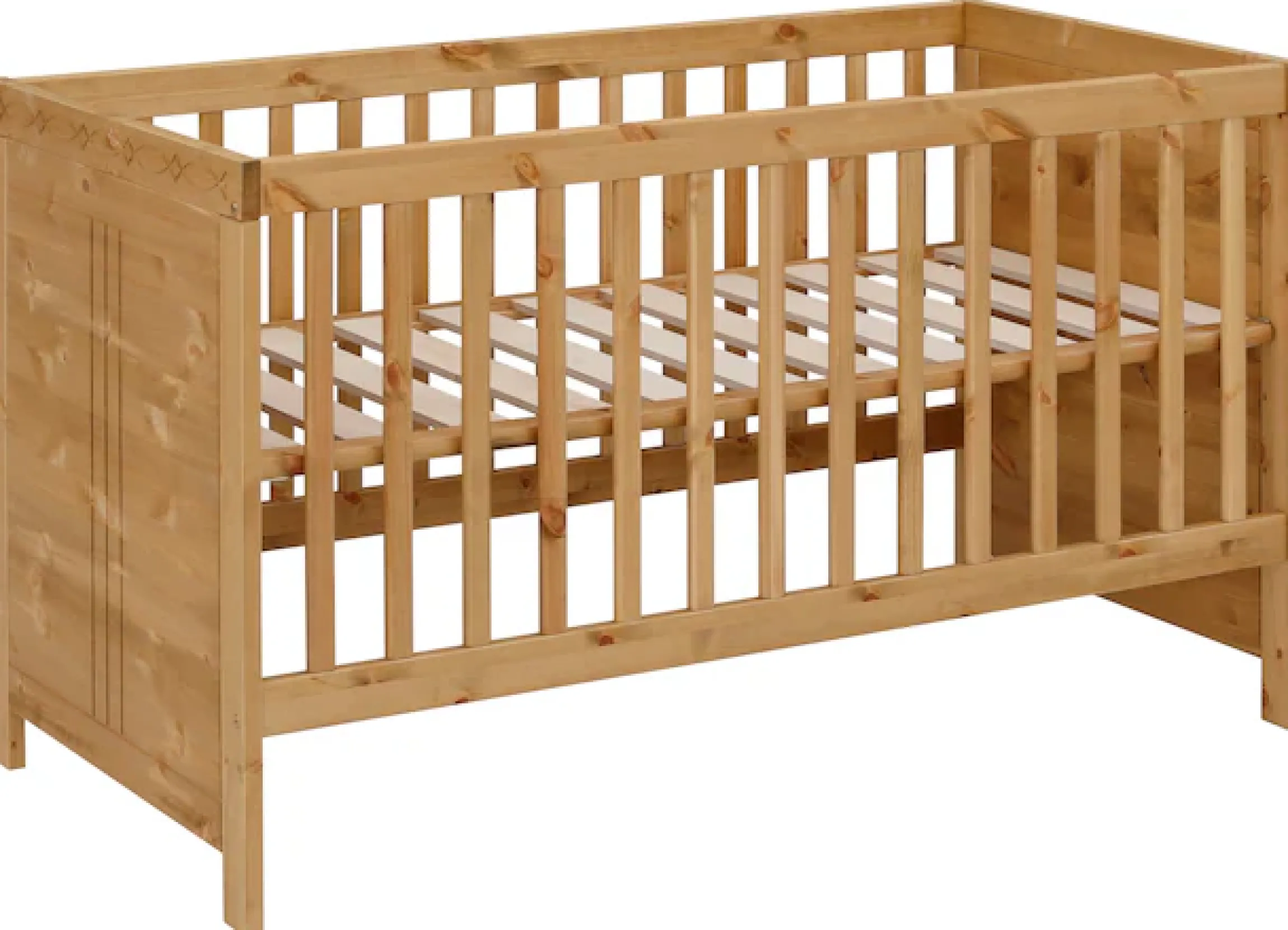 OTTO home Babybett »Indra, Schlupfsprossen, 4-fach verstellbare Liegehöhe,« FSC® zertifiziertes Massivholz, Landhausstil mit tollen Details
