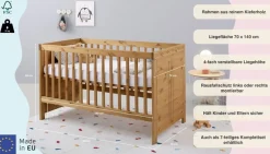 OTTO home Babybett »Indra, Schlupfsprossen, 4-fach verstellbare Liegehöhe,« FSC® zertifiziertes Massivholz, Landhausstil mit tollen Details