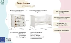 OTTO home Babyzimmer-Komplettset »Aimo, luxoriöser Landhausstil, Messinggriffe,« Spar-Set, Kinderbett, Wickelkommode, Unterbauregal, 5 Schubladen, 3 Stk. tlg. aus Massivholz; FSC®-Holz aus gewissenhaft bewirtschafteten Wäldern