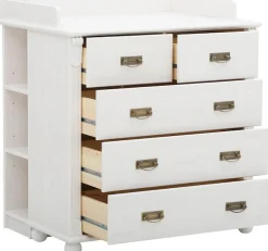 OTTO home Babyzimmer-Komplettset »Aimo, luxoriöser Landhausstil, Messinggriffe,« Spar-Set, Kinderbett, Wickelkommode, Unterbauregal, 5 Schubladen, 3 Stk. tlg. aus Massivholz; FSC®-Holz aus gewissenhaft bewirtschafteten Wäldern