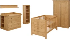 OTTO home Babyzimmer-Komplettset »Indra, FSC® zertifiziertes Massivholz, zum Jugendzimmer umgestaltbar« Spar-Set, Kleiderschrank, Bett, Kommode + Aufsatz, Unterbau-, Wand- & Standregal,