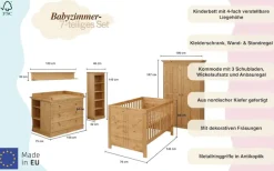 OTTO home Babyzimmer-Komplettset »Indra, FSC® zertifiziertes Massivholz, zum Jugendzimmer umgestaltbar« Spar-Set, Kleiderschrank, Bett, Kommode + Aufsatz, Unterbau-, Wand- & Standregal,