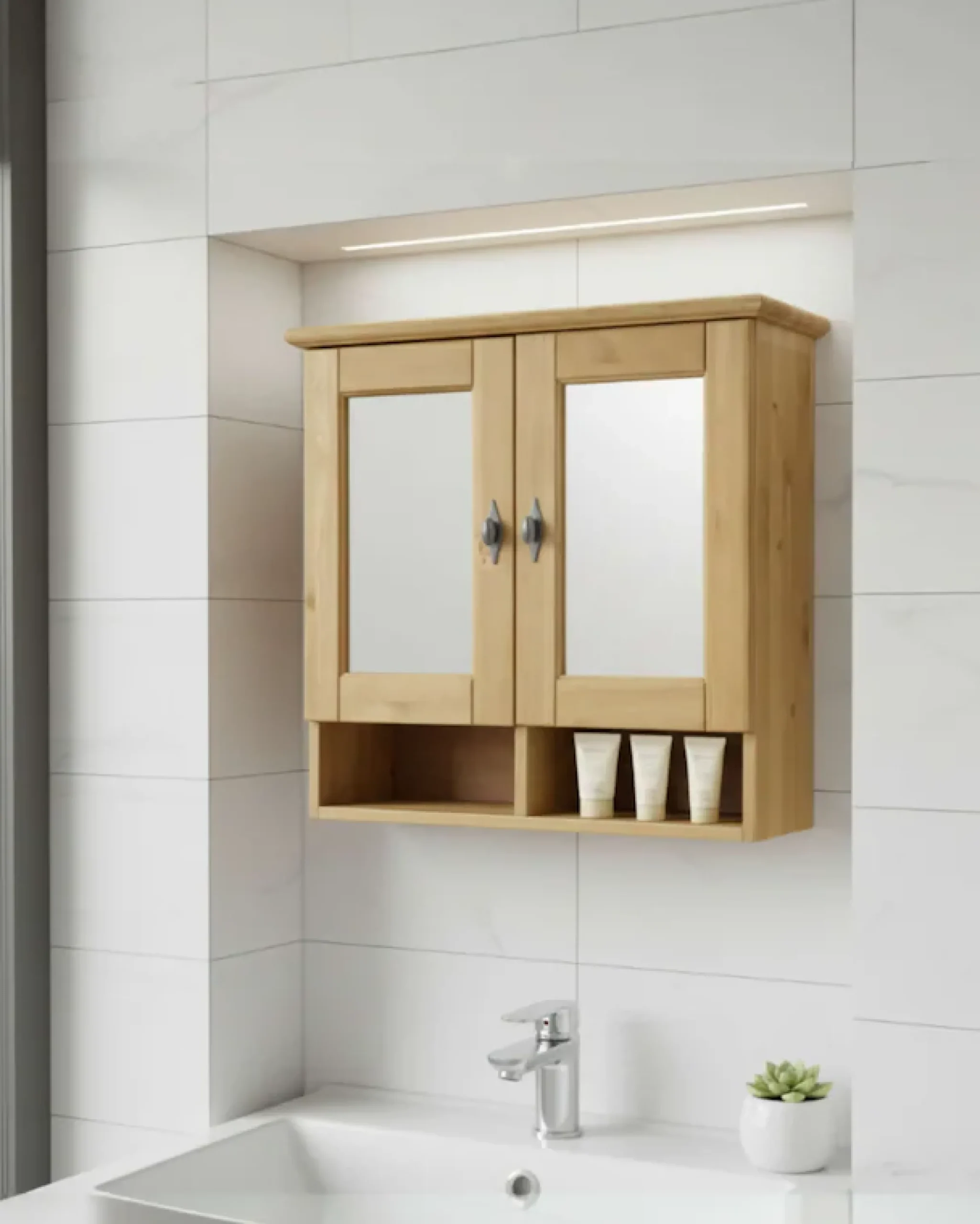 OTTO home Badezimmerspiegelschrank »Rauna« aus massiver Kiefer, Breite 64 cm, mit Spiegel, made in EU
