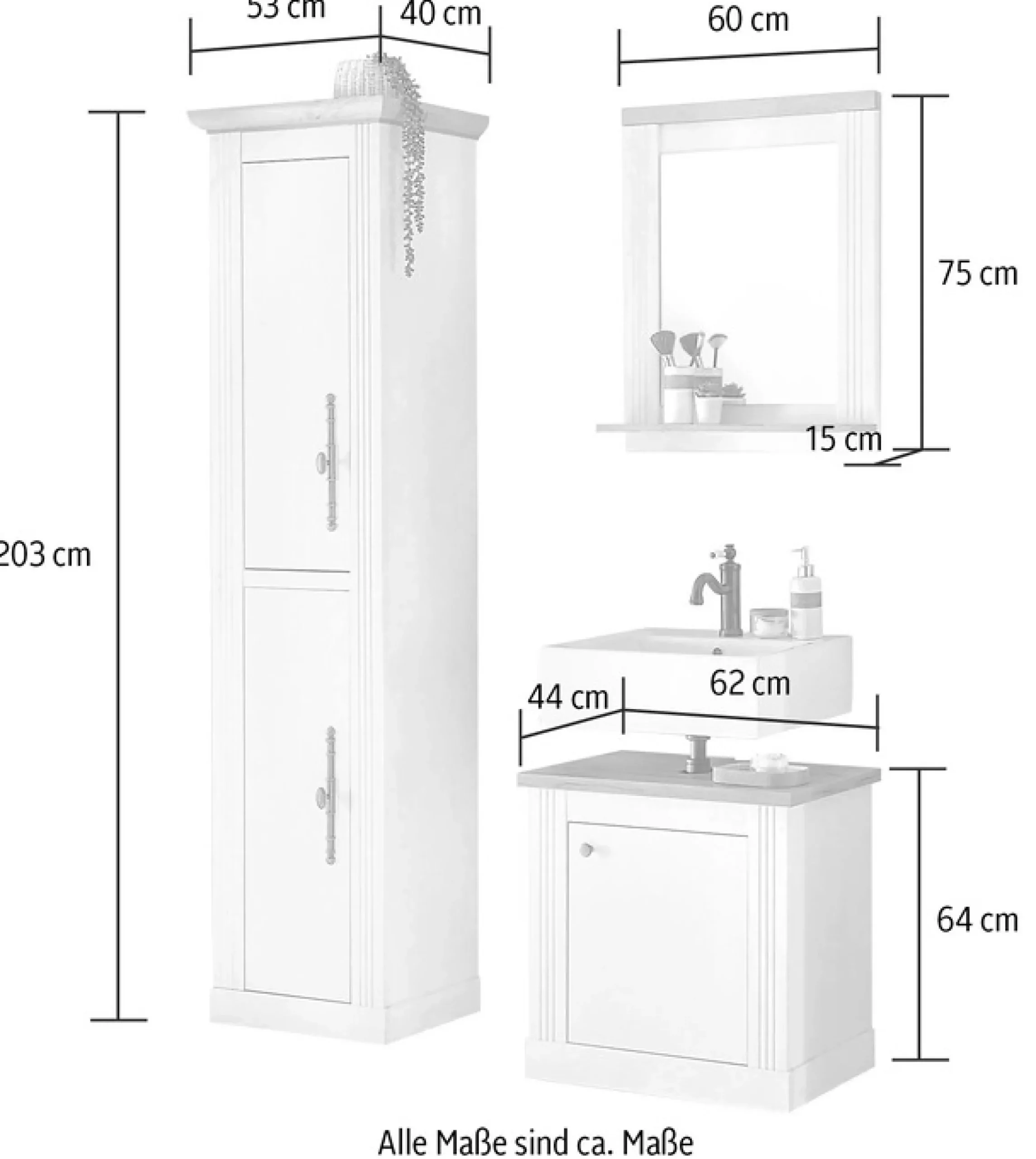 OTTO home Badmöbel-Set »WESTMINSTER, Bad im Landhausstil, 3-teiliges Badezimmer« 3 Stk. tlg.