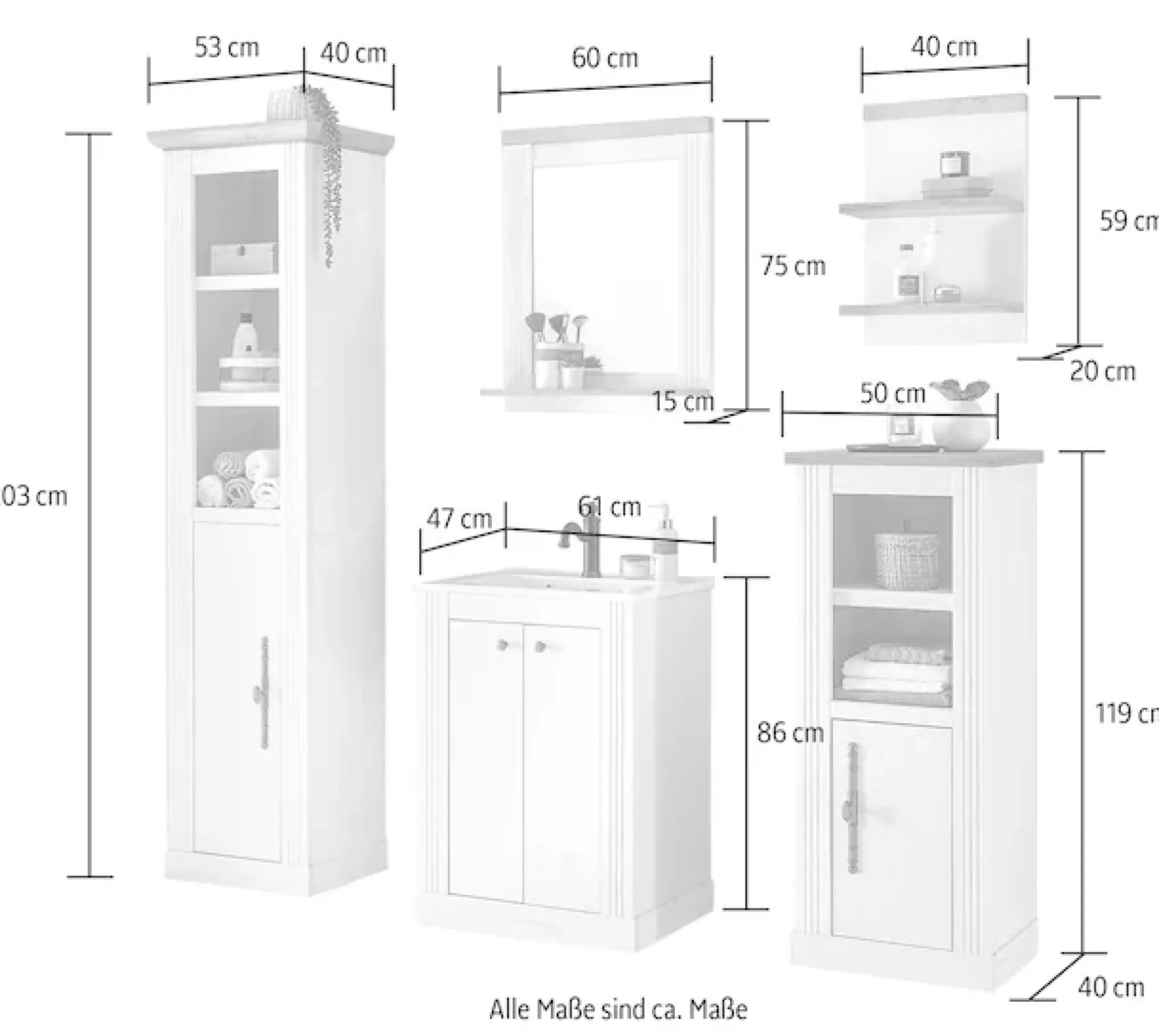 OTTO home Badmöbel-Set »WESTMINSTER, Bad im Landhausstil, 5-teiliges Badezimmer« 5 Stk. tlg.