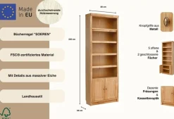 OTTO home Bücherregal »Soeren Eiche Regal B/T/H: 80/29/220 cm mit 2 Türen« mit Eiche-Elementen, FSC®-zertifiziert, insgesamt 7 Fächer
