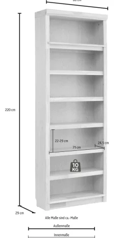 OTTO home Bücherregal »Soeren Regal B/T/H: 80/29/220 cm« 7 offene Fächer, massive Kiefer, FSC®-zertifiziert