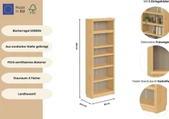 OTTO home Bücherregal »Soeren Regal B/T/H: 80/33,5/220 cm, mit 6 Fächern« massive Kiefer, FSC®-zertifizier