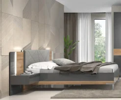 OTTO home Bettgestell »Onyx, FSC-zertifiziert, hochwertige UV Lackierung Hochglanz anthrazit« mit Metallfüßen,mit gepolstertem Kopfteil, Liegefläche 160x200 cm