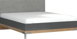 OTTO home Bettgestell »Onyx, FSC-zertifiziert, hochwertige UV Lackierung Hochglanz anthrazit« mit Metallfüßen,mit gepolstertem Kopfteil, Liegefläche 160x200 cm