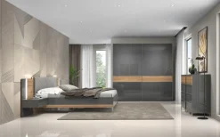 OTTO home Bettgestell »Onyx, FSC-zertifiziert, hochwertige UV Lackierung Hochglanz anthrazit« mit Metallfüßen,mit gepolstertem Kopfteil, Liegefläche 160x200 cm